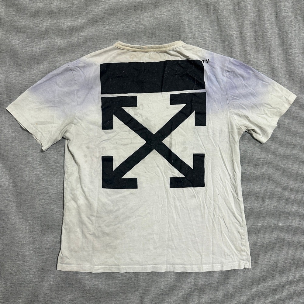 Off-White 888 Arrows Logo Tie Dye Distressed Graphic T-Shirt White Purple Mens L - Picture 2 of 13